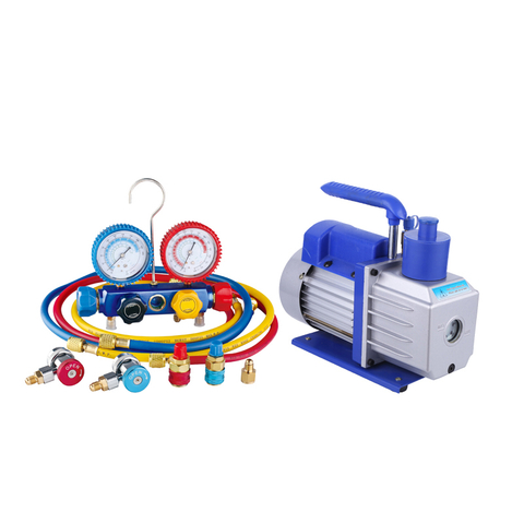 R410A R134A R22 4.8 CFM Vakum Pompası HVAC Klima Soğutucu 4valve Manifold Göstergesi Klima